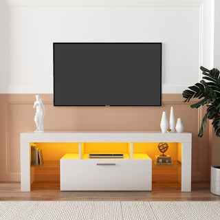 Fashion TV stand TV cabinet,Entertainment Center,TV station TV console,media console,with LEDlight belt,light belt remote control,toughenedglassshelf,metal handle,Canbeplaced in the living room,bedroom,white
