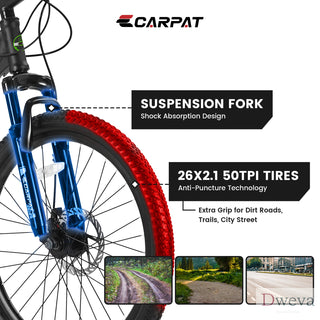 S26102 26 Inch Mountain Bike, Shimano 21 Speeds with Mechanical Disc Brakes, High-Carbon Steel Frame, Suspension MTB Bikes Mountain Bicycle for Adult & Teenagers Dweva