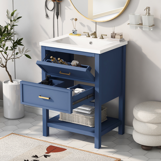 24'' Bathroom Vanity with Top Sink, Modern Bathroom Storage Cabinet with 2 Drawers, Single Sink Bathroom Vanity Dweva