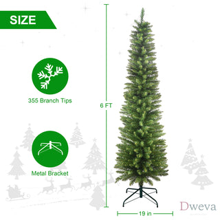 7FT Green Pencil Christmas Tree – Slim PVC Tree with 469 Tips, Space-Saving Design, Stable Metal Stand, Perfect for Small Spaces & Corners Dweva