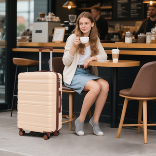 HIFINE TOURIST 20"/24"/28" 3 pcs/set in ABS Spinner Wheel Luggage, Carry on Suitcase, Matching Color, Combination Lock (Beige) Dweva