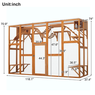 Weatherproof Catio Outdoor Cat Enclosure, Outdoor Cat house, Natural Wood Playground, Natural Cat Shelf with Litter Box Dweva