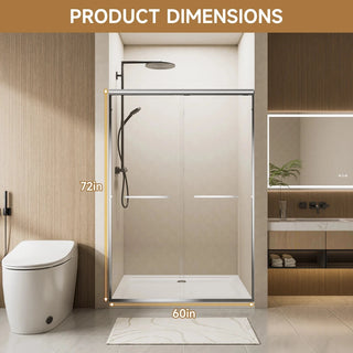 60" W x 72" H Chrome Aluminum Frame Double Sliding Shower Door with 1/4" (6mm) Nano-Coated Clear Tempered Glass and Dual Stainless Steel Handles Dweva