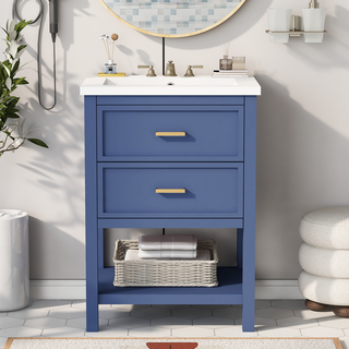 24'' Bathroom Vanity with Top Sink, Modern Bathroom Storage Cabinet with 2 Drawers, Single Sink Bathroom Vanity Dweva