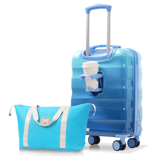 20" Carry-on Luggage with Cup Holder – Lightweight Glossy Hardshell Suitcases with Spinner Wheels, TSA Lock, Airline Approved, 2 Piece Set Dweva
