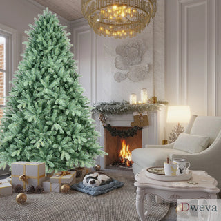 7.5FT Blue-Green Tint Christmas Tree with 2908 PE+PVC Tips – Unique Full-Bodied Tree with Hinged Branches, Easy Assembly, Stable Metal Stand, Eye-Catching Holiday Decor Dweva