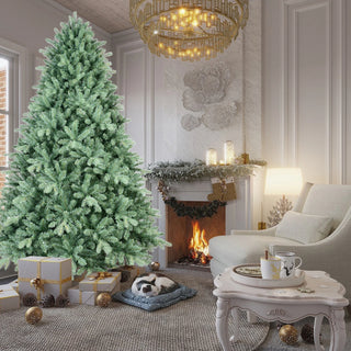 7FT Blue-Green Tint Christmas Tree with 2518 PE+PVC Tips – Unique Full-Bodied Tree with Hinged Branches, Easy Assembly, Stable Metal Stand, Eye-Catching Holiday Decor Dweva