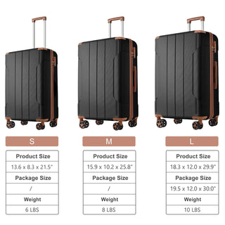 Luggage Sets 3 Piece, Hard shell ABS Lightweight Durable Suitcases with Double Spinner Wheels 20/24/28 Inch (Black Brown) Dweva