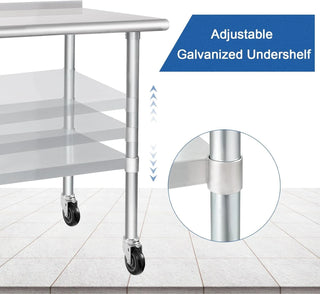 Stainless Steel Table 30 x 60 Inches Metal Prep Table with Wheels Casters Adjustable Undershelf Stainless Table for Commercial Kitchen, Outdoor, Restaurant, Hotel & Garage Dweva
