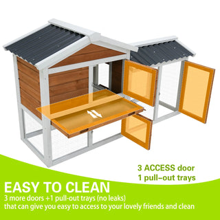 58" Wooden Outdoor Indoor Roof Waterproof Bunny Hutch Rabbit Cage Guinea Pig Coop PET House for Small to Medium Animals with Stairs and Cleaning Tray Dweva