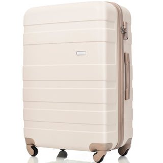 Luggage Sets 4 Piece, ABS Durable Suitcase with Travel Bag, Carry On Luggage Suitcase Set with 360° Spinner Wheels, ivory and golden Dweva