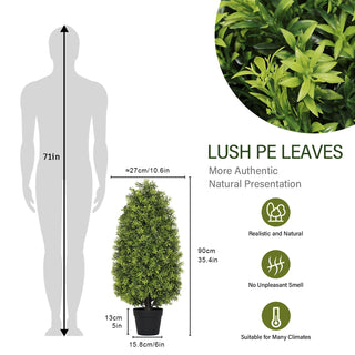 3FT Artificial Boxwood Cone Tree Faux Shrub for Outdoor Planter and Entryway Décor 2pcs/set Dweva