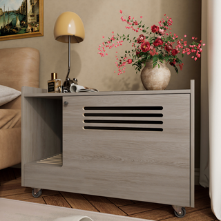 Gray Cat Litter Box Enclosure,Hidden Litter Box Furniture with top side fence,Wooden Pet House Side End Table, Storage Cabinet Bench for Living Room,,Bedroom, Fit Most of Litter Box Dweva