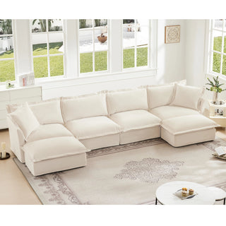 Slipcovered Fluffy Sofa - 4 Seat with 2 Ottoman Dweva