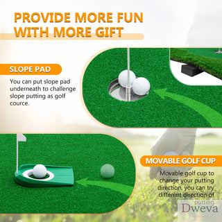 10x5 FT Golf Putting Green, Golf Training Mat with High-quality Turf, 3 Holes, 3 Flags and Cups for Indoor Outdoor Dweva