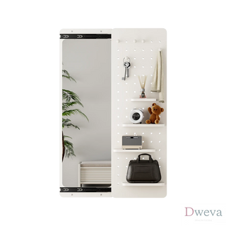 Wall Mounted Full Length Mirror, Full Body Mirror with Shelf, Full Body Mirror with Hook Wall Mounted Mirror with Multifunctional Design Panel, Bedroom/Living Room/Entrance White(47.6*15.7in) Dweva