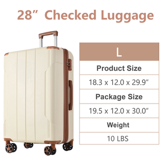 Hardshell Luggage, Lightweight Durable ABS Suitcases with Double Wheels, Expandable 28-inch Checked Luggage 28" (White Brown) Dweva