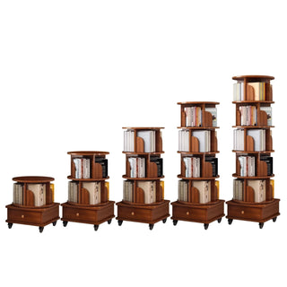 (UPGRADED) Rotating Bookshelf, 360 Display Corner Bookshelf for Small Space, 6 Tier Bookcase Storage Rack with Wheels, Wood Narrow Organizer for Bedroom, Living Room, Study Room, Walnut Brown, Shelves Dweva