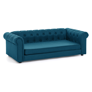 Elegant rectangular pet bed for big and oversized dogs, durable elevated dog sofa bed, comfortable dog sofa, modern and fashionable linen fabric dog sofa-DARK BLUE Dweva