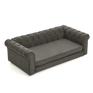 Elegant rectangular pet bed for big and oversized dogs, durable elevated dog sofa bed, comfortable dog sofa, modern and fashionable linen fabric dog sofa-DARK GREY Dweva