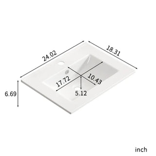24 inch Bathroom Vessel Sink, Ceramic Bathroom Vanity Sink Top without Overflow, Convenient for Storing Personal Items - Glossy White Dweva