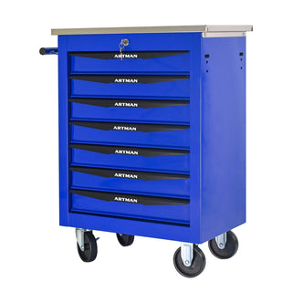 7 Drawers Multifunctional Tool Cart with Wheels,Metal Rolling Tool Cart Storage for Garage Workshop Warehouse Repair Shop--With Stainless Steel Roof- BLACK&BLUE Dweva