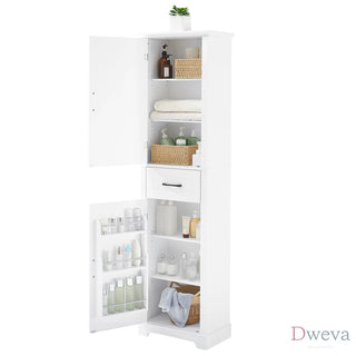 Tall Bathroom Storage Cabinet, Freestanding Storage Cabinet with Two Doors and Adjustable Shelves, Door Shelve Design, MDF Board with Painted Finish, White Dweva