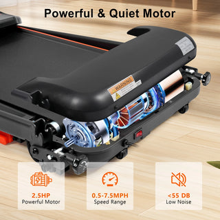 Treadmills for Home, 2.5HP Quiet Folding Treadmill with Heart Rate Sensor, 300lbs Weight Capacity, 7.5MPH, Incline Treadmill With USB Charge Station For Android & Bluetooth Speaker, 6 Shock-Absorbing