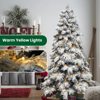 5ft Flocked Scarecrow-Shaped Christmas Tree with 200 Warm White LED Lights, 375 PVC Memory Wire Tips,Power Pole & Hinged Structure – Realistic Snowy Holiday Tree Dweva