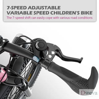FKZNPJ 20 Inch Kids Mountain Bike for Boys & Girls Ages 7-12 – 7-Speed Gears, Dual Disc Brakes, Shock Absorber Front Fork, LED Light – Silver & Pink Dweva