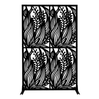 Metal Privacy Screens W3.8Ft X H6Ft Outdoor and Indoor Divider with Free Standing Decorative Privacy Screen for Balcony Patio Garden Room Divider, Black Leaf Shape Dweva