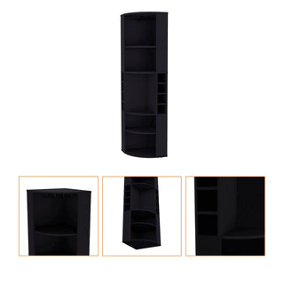 FM FURNITURE Clifton Corner Bar Cabinet, with 5 shelves,Cup Hanger and Eight Built-in Wine Rack, Black Dweva