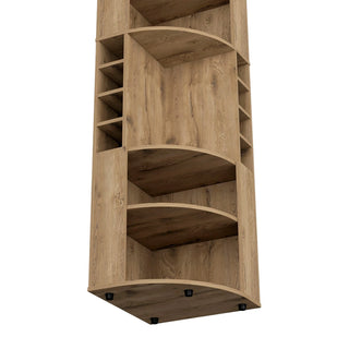 FM FURNITURE Clifton Corner Bar Cabinet, with 5 shelves,Cup Hanger and Eight Built-in Wine Rack,Macadamia