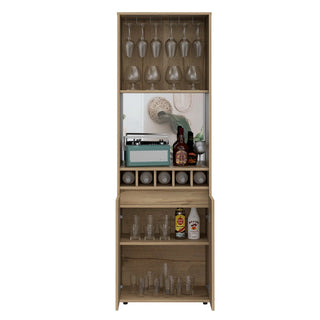 Redding Bar Cabinet, One Cabinet, Interior Shelves, Five Bottle Cubbies, Two Shelves Dweva