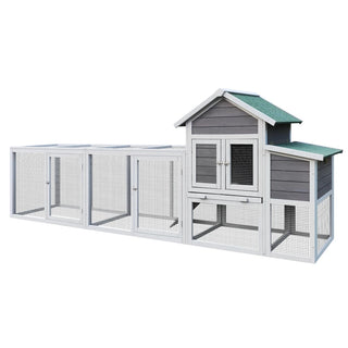 Gray Wooden Chicken Coop Outdoor Hen House with Run, Waterproof Roof & Nesting Box, Rabbit Duck Poultry Cage with Perch, Sliding Tray, and Secure Locks Dweva