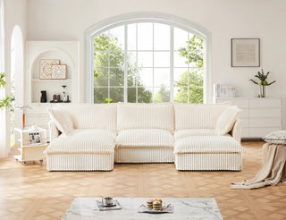 Slipcovered Fluffy Sofa - 3 Seat with 2 Ottoman Dweva