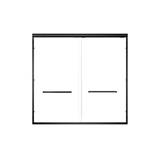 60" W x 57" H Aluminum Frame Double Sliding Shower Door, Soft-Close Matte Black Bathtub Door, 1/4" (6mm) Clear Nano-Coated Tempered Glass, Dual Stainless Steel Handles Dweva