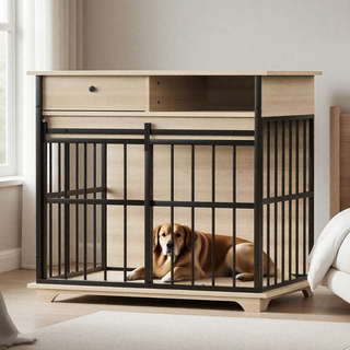 Dog Crate Furniture , Large Dog Cage Furniture with Tray for Medium Large Dogs, Wooden Dog Kennel Furniture Dweva