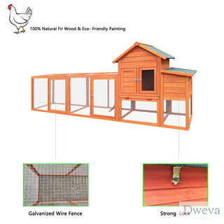 122＂Large Wooden Chicken Coop,Outdoor Hen House with Nesting Box ,Wire Fence Poultry Cage Dweva