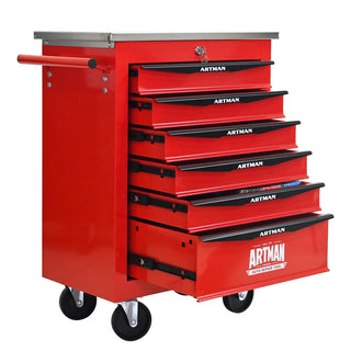 6 Drawers Multifunctional Tool Cart with Wheels,Metal Rolling Tool Cart Storage for Garage Workshop Warehouse Repair Shop--With Stainless Steel Roof- Red&Black Dweva