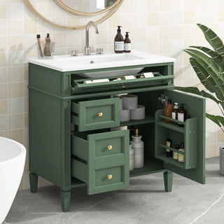 30'' Bathroom Vanity with Top Sink, Modern Bathroom Storage Cabinet with 2 Drawers and a Tip-out Drawer, Single Sink Bathroom Vanity Dweva