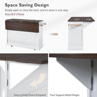 K&K 54.9" Kitchen Island with Drop Leaf, Power Outlet, Kitchen Storage Cart with 4 Door Shelves, Cross Barn Doors & Visual Glass Door, Rolling Kitchen Island on 4 Wheels for Kitchen, Dining Room,White Dweva