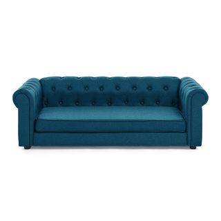 Elegant rectangular pet bed for big and oversized dogs, durable elevated dog sofa bed, comfortable dog sofa, modern and fashionable linen fabric dog sofa-DARK BLUE Dweva