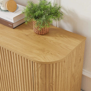 Sideboard Storage Cabinet TV Stand with wave pattern Buffet Cabinet Wooden Vertical Striped Cabinet for Kitchen/Bedroom/Entryway. Natural, 64''W x 15''D x 24''H. Dweva