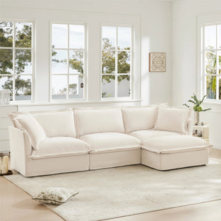 Slipcovered Fluffy Sofa - 3 Seat with Ottoman Dweva