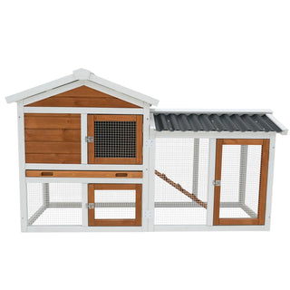 58" Wooden Outdoor Indoor Roof Waterproof Bunny Hutch Rabbit Cage Guinea Pig Coop PET House for Small to Medium Animals with Stairs and Cleaning Tray Dweva