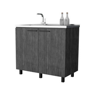 FM FURNITURE Oklahoma 2 Utility Sink & Cabinet, Interior Shelf, Stainless Steel Countertop ,Smokey Oak Dweva