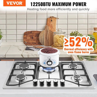 Gas Cooktop 30 inch, Max 12250BTU 5 Burners Built-in Stainless Steel Gas Stove Top, LPG/NG Convertible Dual Fuel Natural Gas Hob with Thermocouple Protection Dweva