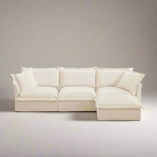 Slipcovered Fluffy Sofa - 3 Seat with Ottoman Dweva