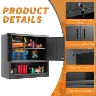 Metal Wall-Mounted Tool Storage Cabinet with Locking Door and 1 Shelf 1 Opened Drawer for Garage Warehouse,Office,Assembly Required Dweva